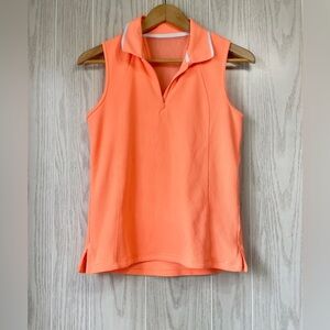 Athleta Womens Orange Sleeveless ¼ Zipper Neck Mesh Back Top S EUC